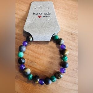 Elegant Multicolor Beaded Bracelet. Tigers eye, purple & green dyed Jade